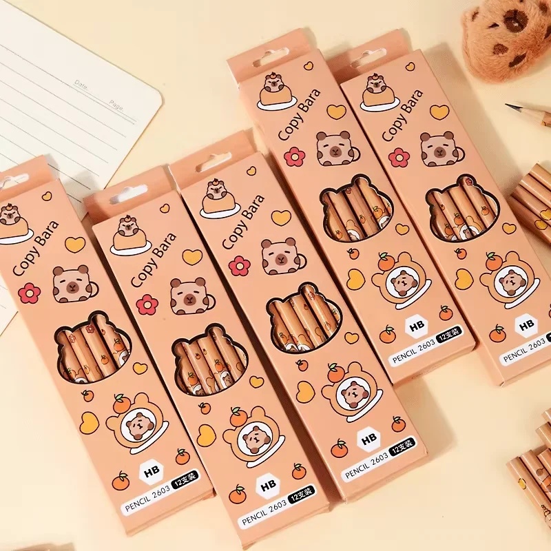 Woodworking School - 12pcs Kawaii Capybara Pencils Sketching Drawing