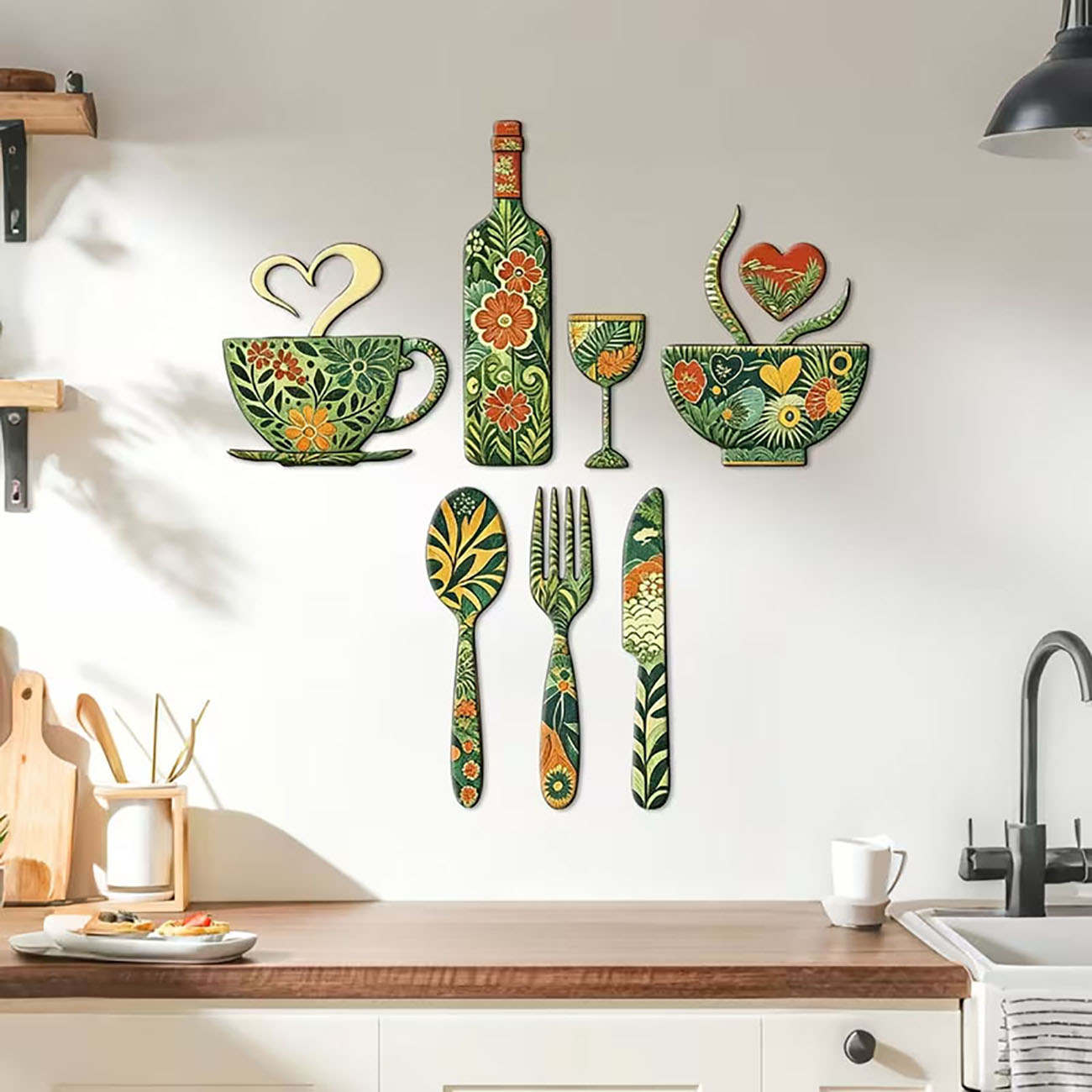 7Pcs Green Floral Kitchen Uten - Xfasten Woodworking Tape 评论和价格