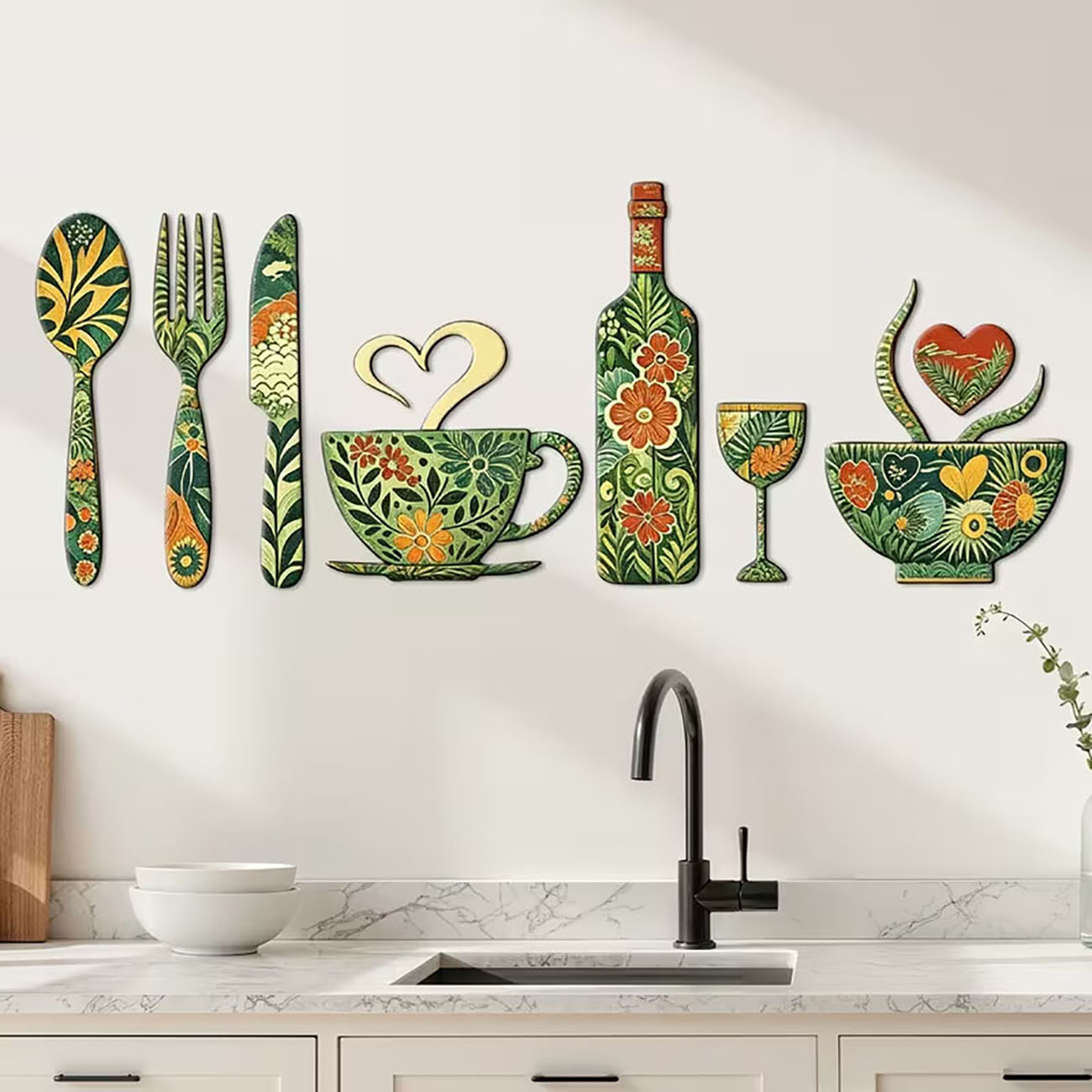 7Pcs Green Floral Kitchen Uten - Xfasten Woodworking Tape 评论和价格