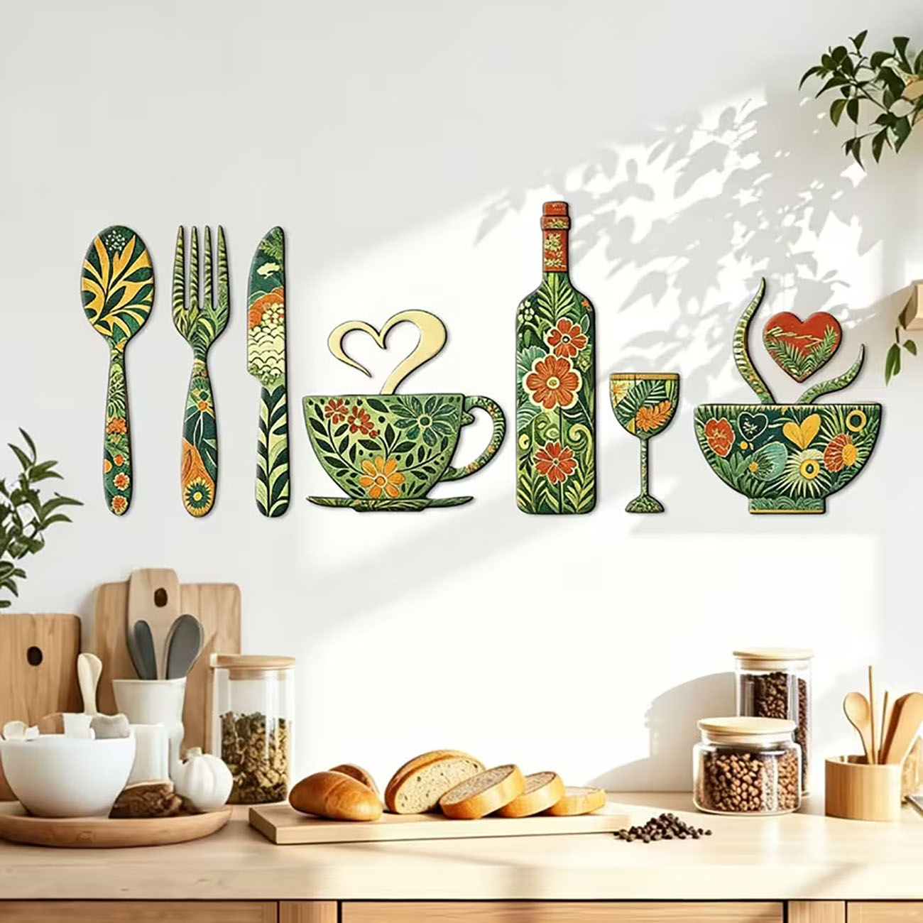7Pcs Green Floral Kitchen Uten - Xfasten Woodworking Tape 评论和价格
