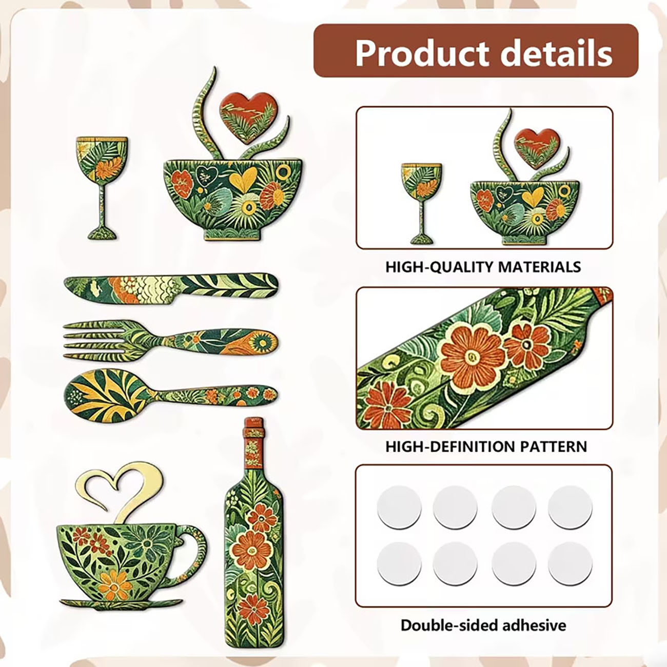 7Pcs Green Floral Kitchen Uten - Xfasten Woodworking Tape 评论和价格